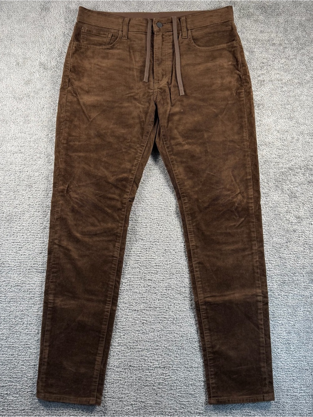 Uniqlo Corduroy Pants Mens L Drawstring Stretch Brown Fine Wale Slim Stretch 31”